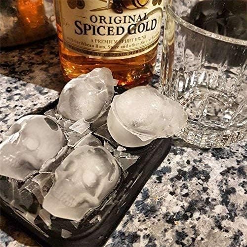 CHIYAN 3D Skull Silicone Ice Cube Mold - 2 Pack 1.9″ Easy Release Flexible Silicone Freezer Tray, Reusable Whiskey Ice Cubes Mold Skull for Party Cocktails Champagne and Drinks