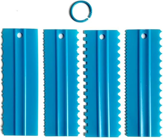 Cake Scrapers Set Decorating Comb and Icing Smoother, Plastic Sawtooth Scraper Polisher Butter Mousse Cream Cake Edge DIY Tool -8 Design Textures (Blue)
