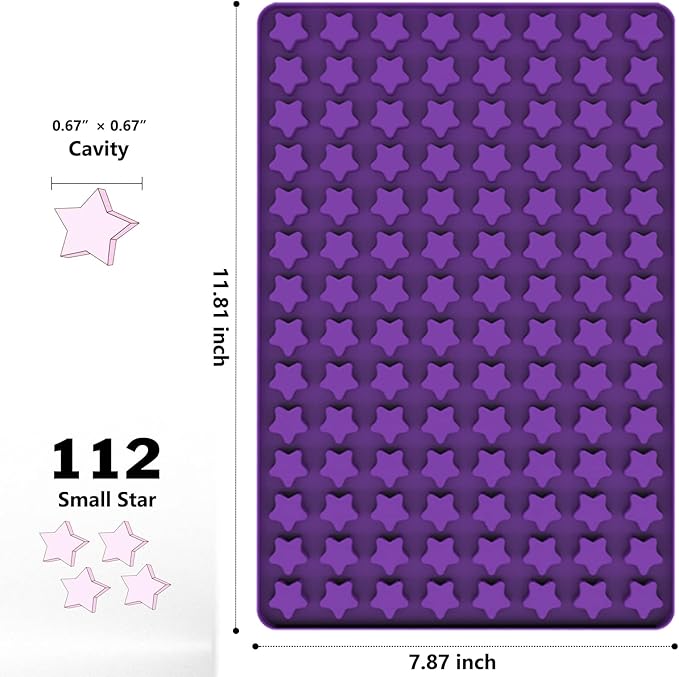 Mini Star Silicone Mold, 112 Cavities Chocolate Candy Molds with Stars Shape for Homemade Pet Training Treats/Biscuits, Food Grade Star Mold for Fruit Snack/Cake Decor (with a Scraper)
