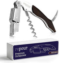 Repour 3 in 1 Corkscrew- Professional Wine Bottle Opener with Serrated Foil Cutter and Bottle Opener- Manual Wine Key for Bartenders, Servers, Waiters, and Wine Enthusiasts (Mahogany)