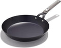 OXO Outdoor Pre-Seasoned Carbon Steel 10" Frying Pan Skillet, Detachable Handle for Easy Storage, Indoor Use, Nonstick with Use, Induction Suitable,Oven & Broiler Safe,Browning, Grill,Sear,Saute,Black
