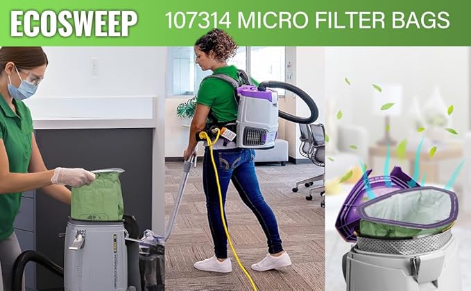 12Pack 107314 Backpack Vacuum Filter Bags Compatible with ProTeam 6 QT and ProTeam Vacuum Parts – Vacuum Bags for Vacuum Cleaner, Ideal Replacement Spence Vac Bags - Durable Vacuum Bags