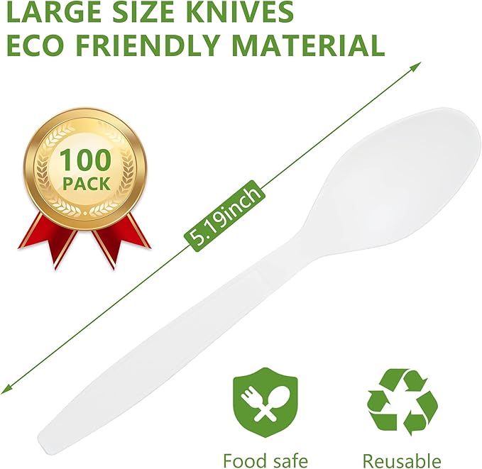 Compostable Spoon,100 Biodegradable Silverware for Party,Large Disposable Utensil Eco Friendly Durable and Heat Resistant,Alternative to Plastic Spoon