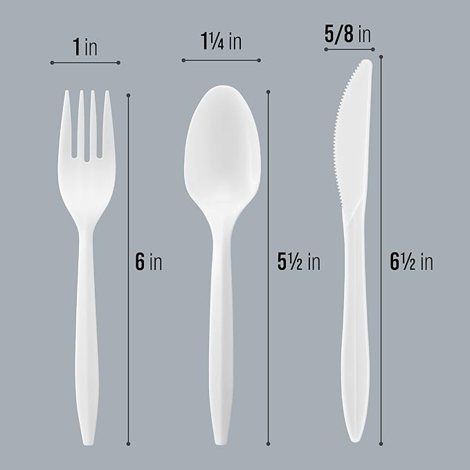 Plasticpro Cutlery Plastic Combo Sets Medium Weight Disposable Silverware White (1000 Count)