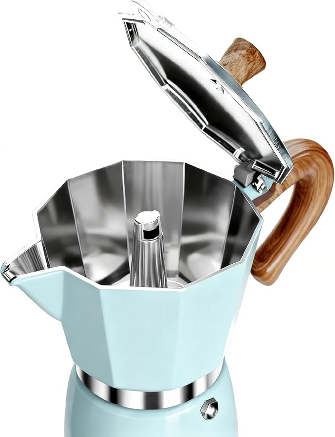 AGOGO Milano Moka Pot, Stovetop Espresso Maker, Greca, Coffee Percolator, Turkish Coffee Maker with Paper Filter 6 Cup Lake Blue