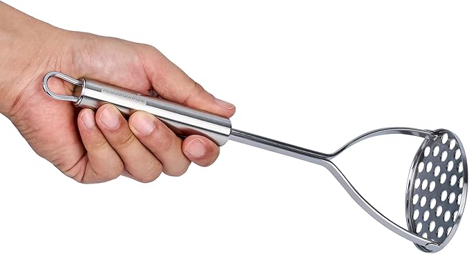 Restaurantware-German Standard Round-Faced Mashers With Ergonomic Handle, 6 Heavy-Duty Potato Mashers - Dishwashable, Durable, Stainless Steel Food Masher, For Avocado, Beans, Sweet Potatoes
