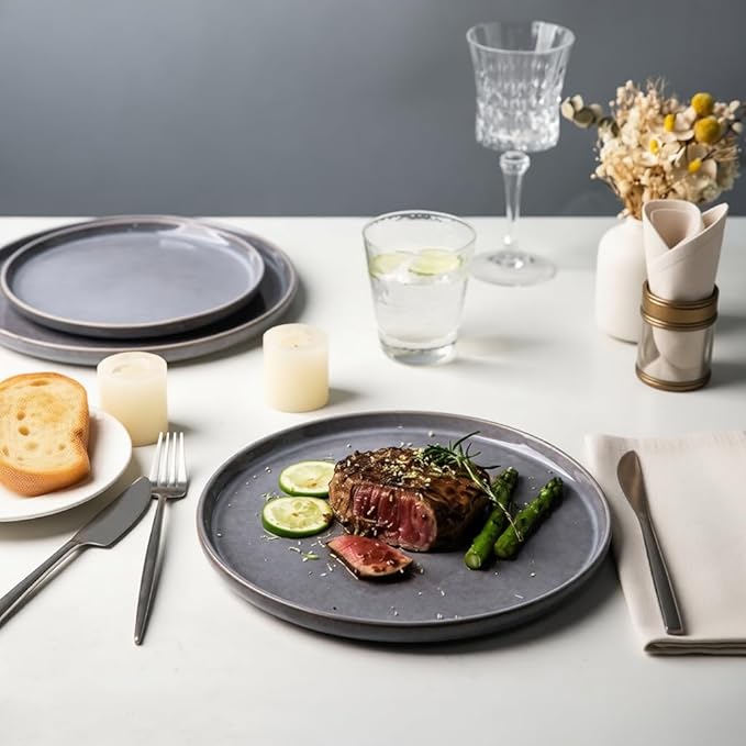 AmorArc Stoneware Dinnerware Sets,Round Reactive Glaze Ceramic Plates and Bowls Sets,Highly Scratch Resistant | Microwave & Dishwasher Safe,Service for 8 Dishes Set (24pc)
