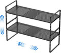 Expandable Kitchen Cabinet Shelf Organizers, Stackable Metal Pantry Storage Shelves Rack, Adjustable Counter Spice Shelf for Cabinets, Countertop, Cupboard, 2 Pack, Black