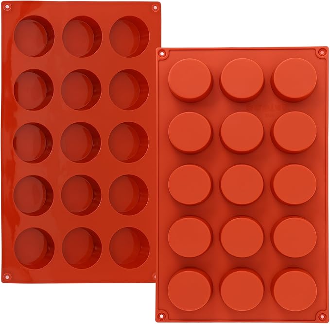 2PACK Silicone Cylinder Molds,15-Cavity Round Candy Chocolate Mold, Handmade Soap Silicone Mould, for Mini Muffin, cake,Jelly, Dessert, Ice Cube