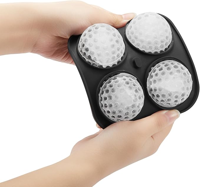 Novelty Golf Gifts Ball Ice Maker Mold, 2.2" Large Sphere Round Ice Cube Mold for Cocktails, Whiskey, Bourbon Chilling, 4 Hole Fun Shapes Big Silicone Circle Ice Cube Trays