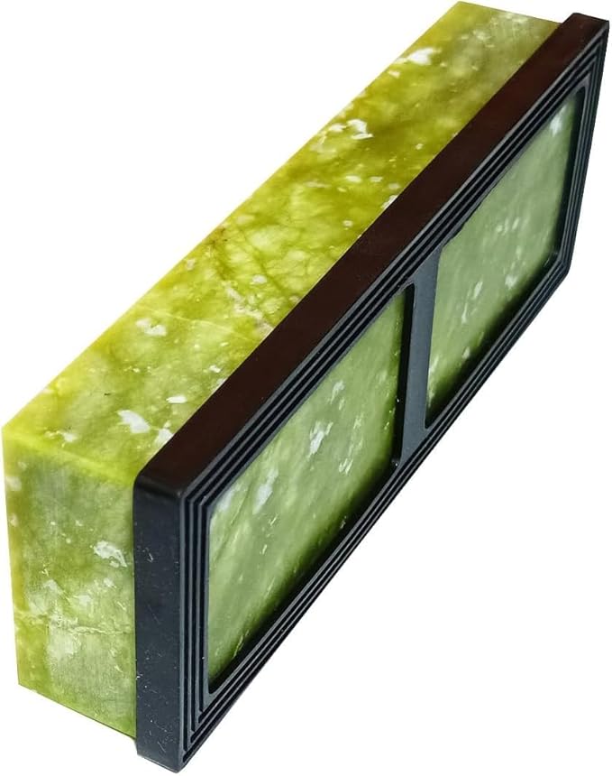 Knife Sharpening Stone,10000 Grit Sharpener Whetstone Final Fine Polishing Natural Green Honing Oilstone for, Knives Tools,Cutting Tools, Angle Guide and Non-Slip Rubber Base (SET-D) ﻿