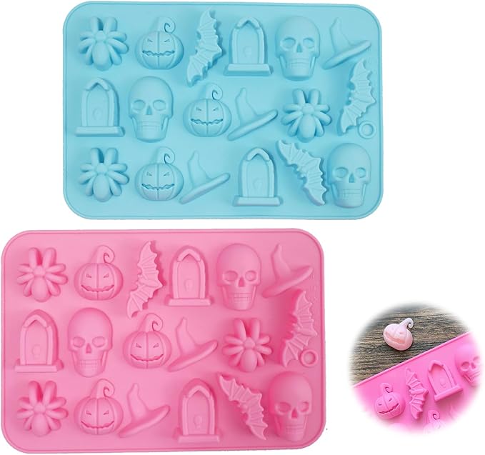 2 Pack Cowboy Chocolate Molds, Western Theme Silicone Mold Baking with Cowboy Hat, Cowboy Boot and Horse, Suitable for Making Chocolate, Candy, Cakes, Cupcakes (Pink and Blue-Halloween-2PCS)