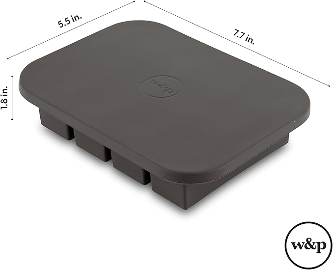 W&P Peak Silicone Collins Ice Tray w/ Protective Lid | Charcoal | Easy to Remove Ice Cubes | Food Grade Premium Silicone | Dishwasher Safe, BPA Free