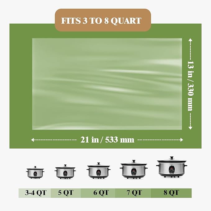 Slow Cooker Liners, 60 Cooking Bags, Large Disposable Pot Liner Plastic Bags for 3QT to 8QT Slow Cookers, 13 in. x 21 in.