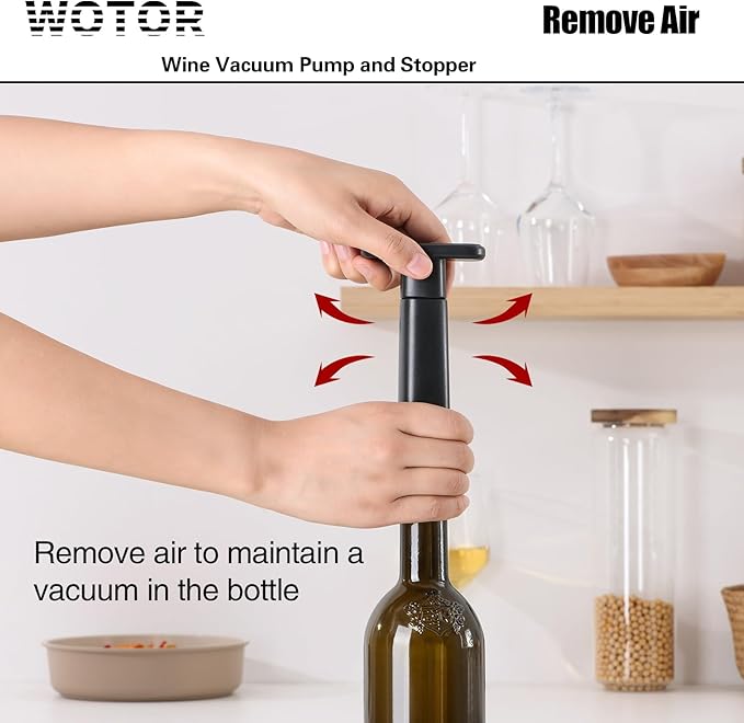 WOTOR Wine Saver Vacuum Pump with 8 Stoppers, Wine Stopper & Preserver, Reusable Bottle Sealer Keeps Fresh, Ideal Accessories Gift (Flat Handle)