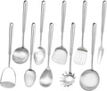 18/10 Stainless Steel Cooking Utensils Set, 10PCS Metal Kitchen Utensils Set for Wok,Kitchen Tools Set Come with Spoon, Fork, Spatula, Ladle, Skimmer, Turner, Pasta Server