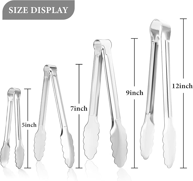 12 Pack Small Serving Tongs,XEVOM Stainless Steel Sugar Tongs Mini Appetizers Tongs Mental Kitchen Tongs for Serving Food (5inch)