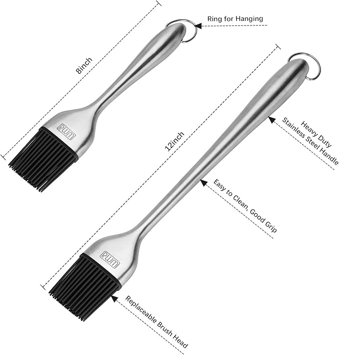 RWM Basting Brush - Grilling BBQ Baking, Pastry and Oil Stainless Steel Brushes with Back up Silicone Brush Heads(Orange) for Kitchen Cooking & Marinating, Dishwasher