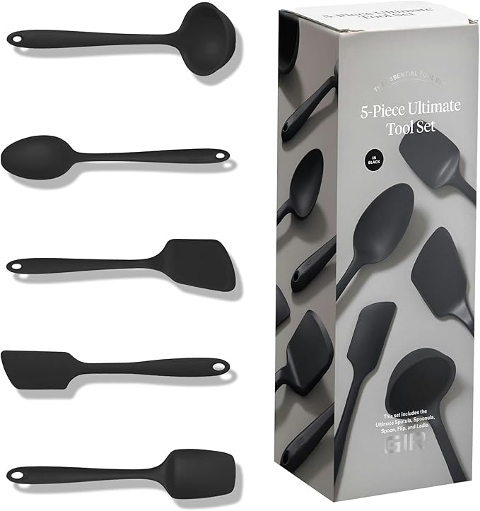 GIR: Get It Right 5-Piece Silicone Ultimate Kitchen Utensils Set - Ladle, Spatula, Flip, Spoon & Spoonula - Non-Toxic Cooking Utensils for Nonstick Cookware, Cooking and Baking - Black