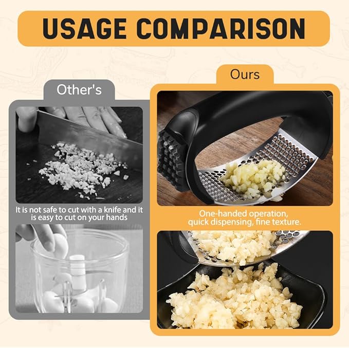 Stainless Steel Garlic Press Rocker, 2025 New Garlic Mincer and Garlic Crusher, Easy-Squeeze Garlic Tool with Peeler and Cleaning Brush for Smashing Garlic (2 Set)