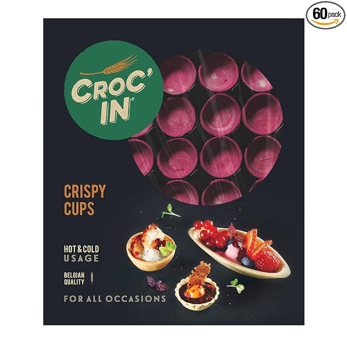 CROC'IN - Fuchsia Mini Tart Shells - Edible Appetizer Or Dessert Cups - Pastry Pans - Artisanal & Vegan Confection - 60 Pieces