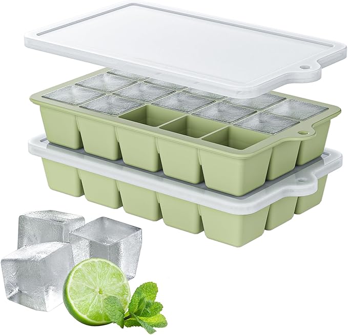 Silicone Ice Cube Tray 2 Pack, HANCELANT Ice Cube Mold, Ice Trays for Freezer with Lid for Whiskey, Baby Food, BPA Free, Easy Release