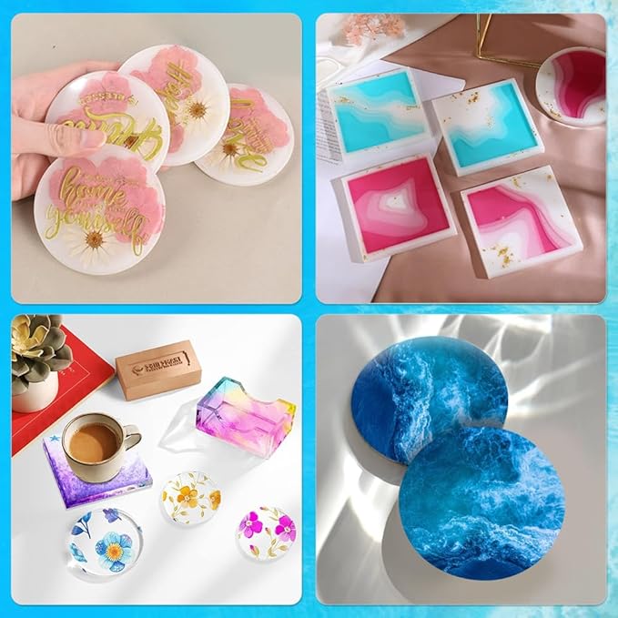 12 PCS Silicone Coaster Molds, Resin Casting Coaster Molds, Epoxy Resin Coasters Mold, Suitable for DIY Craft Coasters, Bowl Mats, Home Decoration, Non-Deformable Silicone Mold