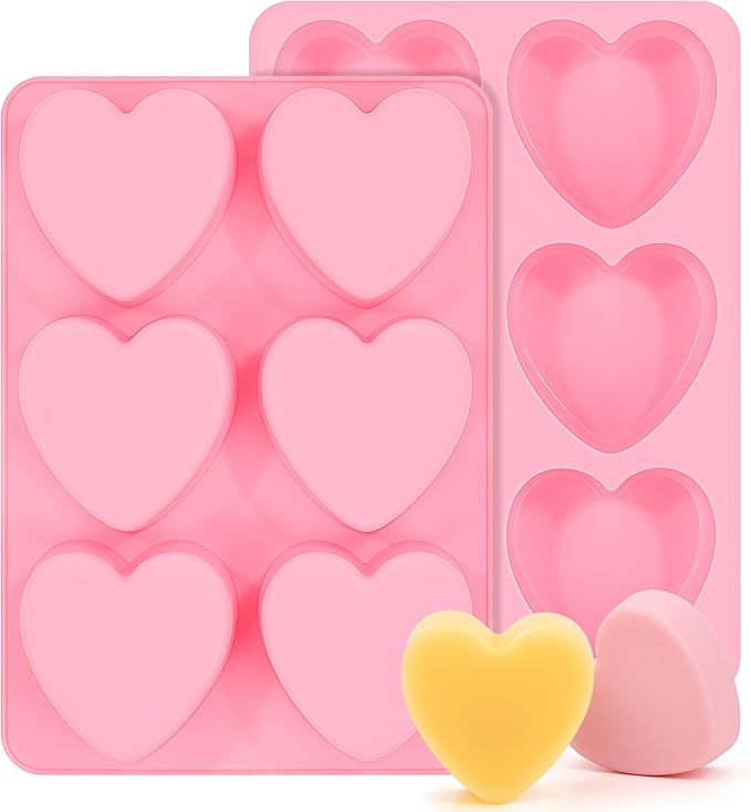 3 Inch Heart Shaped Silicone Molds for Chocolate, Candy, Gummy, Soap (Set of 2, Pink)