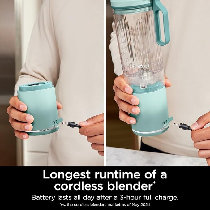 Ninja BC251MT Blast Max Personal Cordless Blender for Smoothies, Blend, Ice Crush, 22 oz. Twist & Go Vessel, Sea Glass - Certified Refurbished