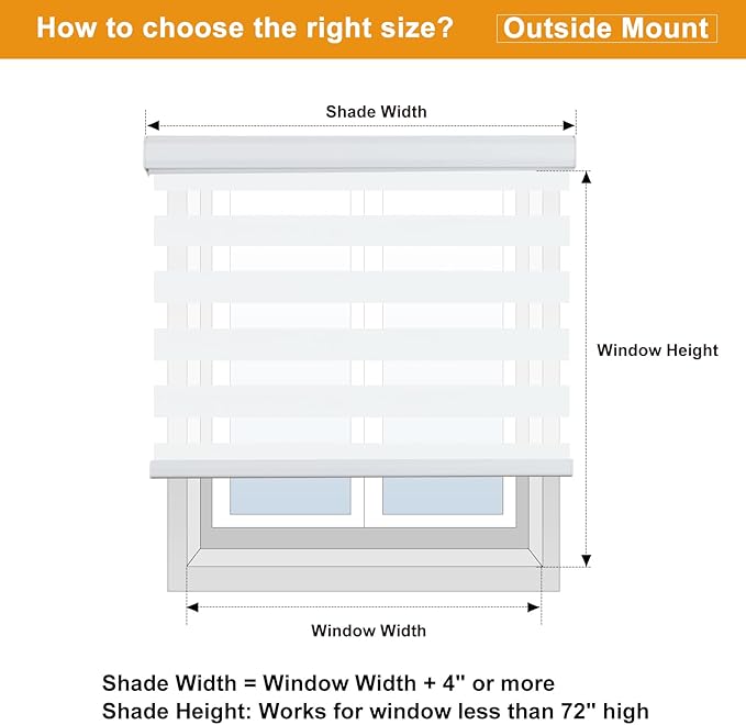 Persilux Cordless Zebra Shades (24" W X 64" H, White) Free-Stop Window Shades Dual Layer Light Control for Day and Night, Light Filtering Sheer Blinds for Windows, Easy to Install