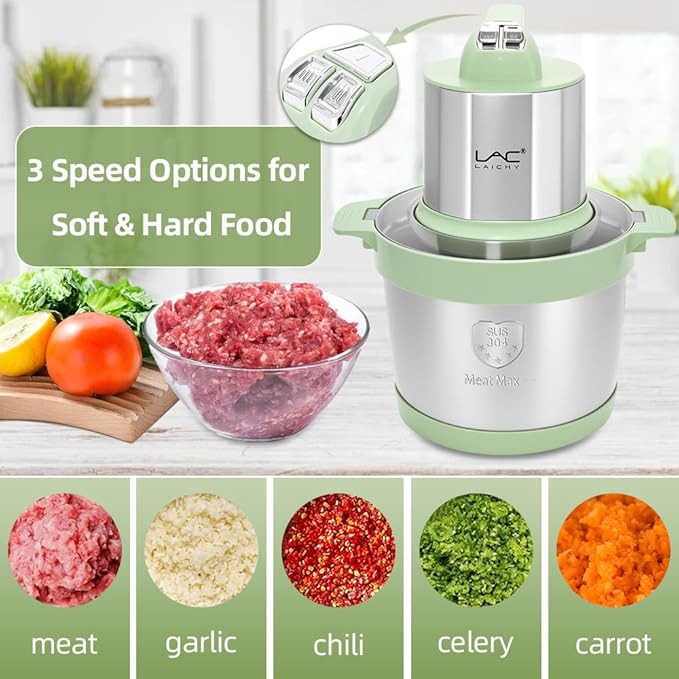 24 Cup Large Capacity Food Processors,Meat Grinder Veggie Chopper with Stainless Steel Bowl,3 Speeds,4 Bi-Level Bladesand Spatula for Baby Food,Meat,Onion,Vegetables,Fruits