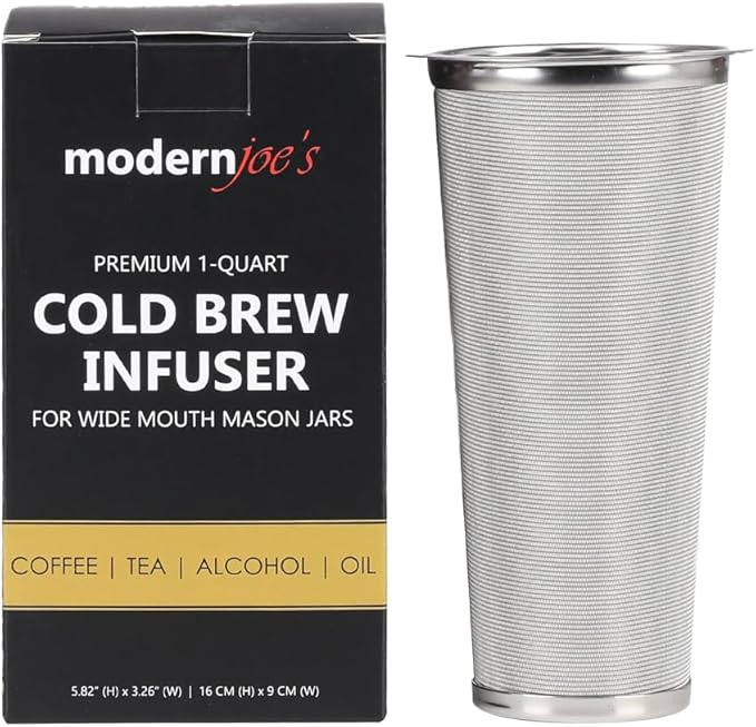 MODERNJOE'S Premium Cold Brew Coffee Filter for 1 Quart Wide Mouth Mason Jars. Cold Brew Coffee Maker. Perfect for Iced Coffee and Tea. Heavy Duty Gauge 100 Micron Mesh 304 Stainless Steel