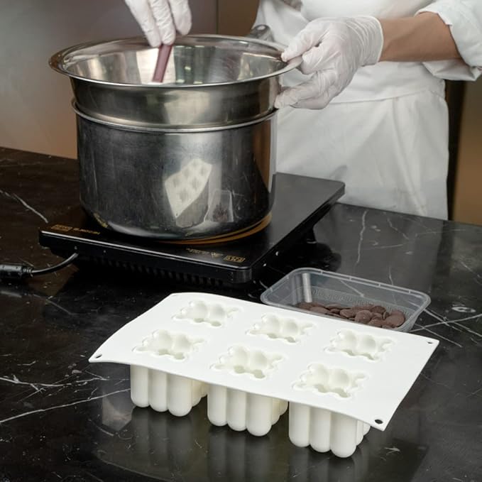 Restaurantware-6 Cavities Pastry & Baking Mold, 1 Oven-Ready 3D Mold - Flexible, Freezable, White Silicone Silicone Mold For Baking, Easy Release, For Chocolate, Cheesecake, Jelly, Or Mousse