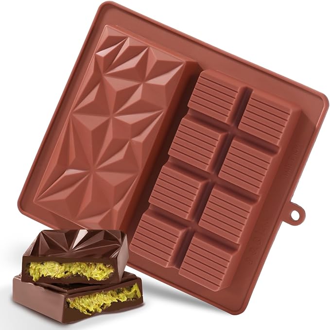 Deep Chocolate Bar Mold Silicone 1 Inch Dubai Pistachio Chocolate Bar Thick Mold for Stuffed Bar, Large Candy Bar Mould for Filling, Red