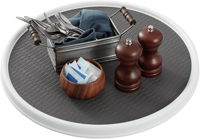 Copco 18-Inch Lazy Susan Turntable Organizer, Non-Skid Pantry or Cabinet Spinner for Spices, Condiments, and Bottles, Durable White/ Gray Design
