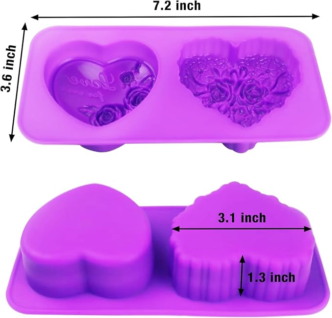 Rose Silicone Molds, AITRAI 4 Types 3D Rose Heart Silicone Molds Heart Soap Molds for Soap Making Cake Candle Chocolate Dessert Handmade Gift for Graduation Wedding Birthday, Purple