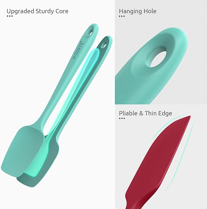 High Heat Resistant Silicone Spatula: U-Taste 600ºF Hot-Proof Food Grade Rubber Kitchen Baking Scraper, Flexible and Sturdy Cooking Utensil for Mixing Scraping in NonStick Cookware (4PCS, Multicolors)