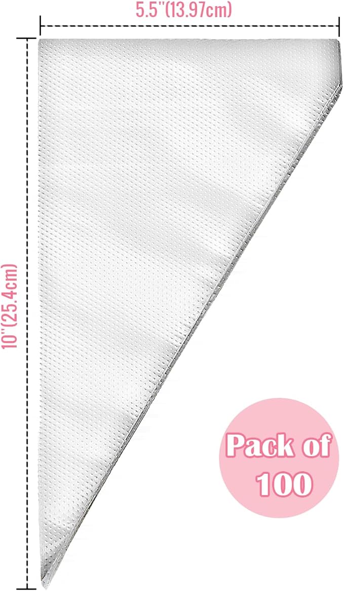 Keenpioneer 10-Inch Disposable Decorating & Pastry Bags, Tipless Icing Piping Bag for Cake, Cream Frosting and Cookie Decoration, Pack of 100 (Clear)