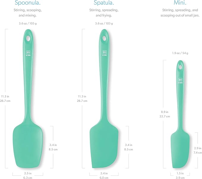 DI ORO Silicone Spatula Set - Rubber Kitchen Spatulas for Baking, Cooking, & Mixing - 600°F Heat-Resistant & BPA Free Silicone Scraper Spatulas for Nonstick Cookware - Dishwasher Safe (3pc, Mint)