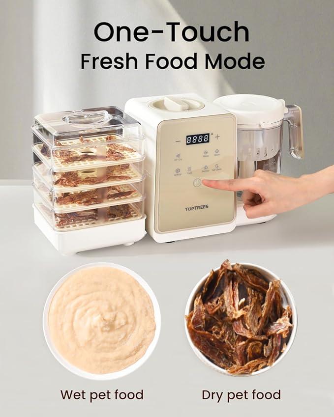 Pet Fresh Food Processor Gift Set with 100+ DIY Recipes – Quick 10 Types of Homemade Fresh Foods for 5 Pet Types, 7-in-1 Cooking Machine with Easy One-Touch Panel, Dog Jerky, Cat Churu Treats