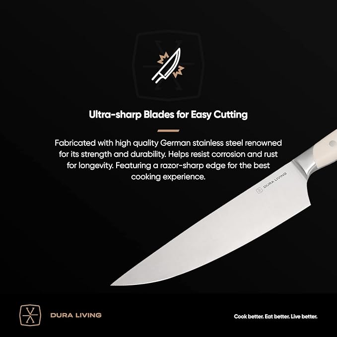 DURA LIVING 2-Piece Kitchen Knife Set – Ultra Sharp Precision German Stainless Steel Blades, 5” Utility & 3.5” Paring Knife with Ergonomic Handles, Multipurpose for Slicing & Peeling, Cream Handle