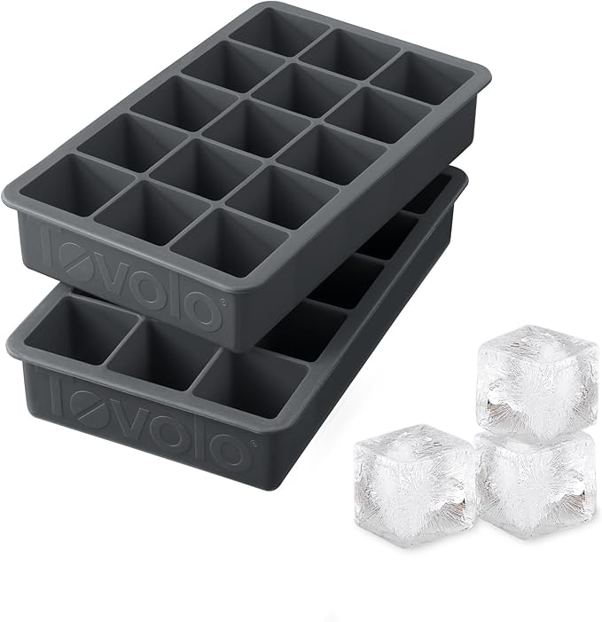 Tovolo Silicone Ice Cube Tray Charcoal Gray Pack of 2 BPA Free Ice Tray Mold for Coffee Drinks Cocktails, Dishwasher Safe Easy Release Perfect 1 Inch Cube Ice Tray for Whiskey Bourbon Spirits