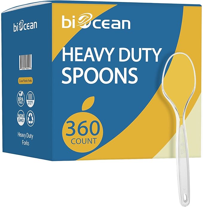 [360 Count] Clear Plastic Utensils 360 Disposable Spoons Silverware Bulk Spoons Bulk Heat Resistant Heavy Duty Silverware