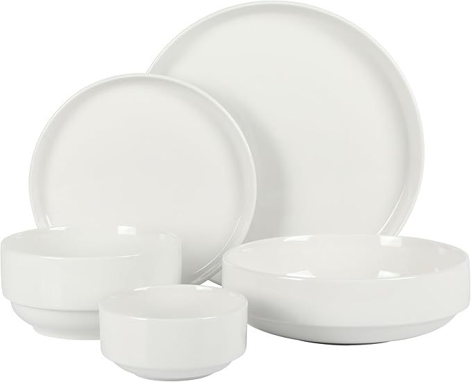 Gibson Home Rothernberg 40-Piece White Porcelain Dinnerware Set – Service for 8, Stackable Plates and Bowls, Durable Kitchen Dinner Set