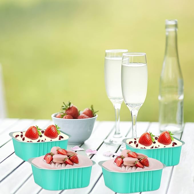 5oz/80pack Mini Cake Pans with Lids,LNYZQUS Aluminum Foil Cupcake Baking Cups Muffin Tin,Disposable Ramekins Small Cake Mini Brownie Baking Pan Cheesecake Containers -Cyan Blue
