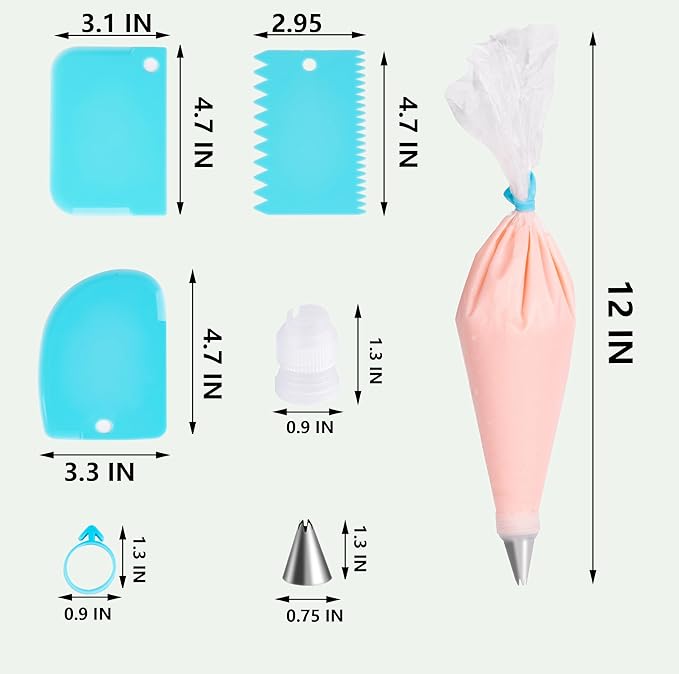 Piping Bags and Tips Set, 100pcs Pastry Bags Cakes Decorating Supplies Kit, 3 Cake Scraper, 2 Couplers, 16 Piping Tips, 2 Bag Ties (12 INCH)