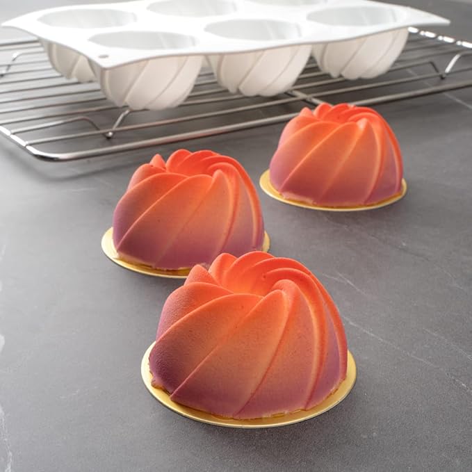 Pastry Tek 6 Cavities Mini Bundt Cake Pans, 10 Oven-Ready Mini Fluted Tube Cake Pans - Flexible, Freezable, White Silicone Baking Molds, Easy Release, For Baking Cupcakes or Donuts - Restaurantware