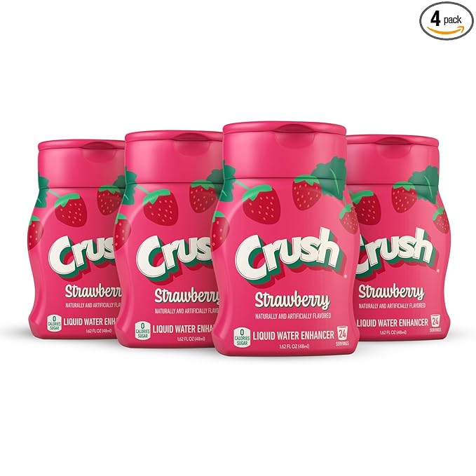 Crush, Strawberry, Liquid Water Enhancer – New, Better Taste! (4 Bottles, Makes 96 Flavored Water Drinks) – Sugar Free, Zero Calorie