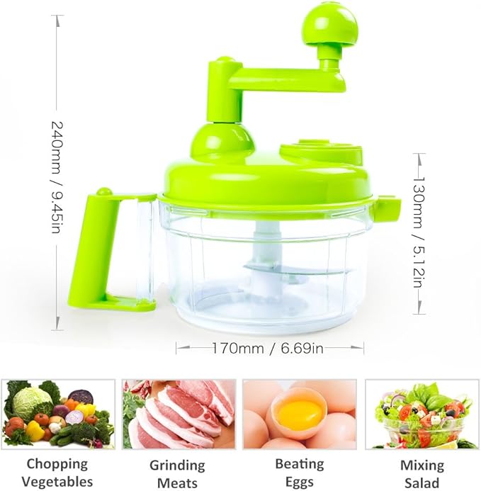 Cambom Manual Vegetable Cutter Food Processor 8 in 1 - Chopper, Mixer, Blender, Whipper, Egg Separator, Mincer, Grinder, Dicer with Clear Container 1200ml BPA Free