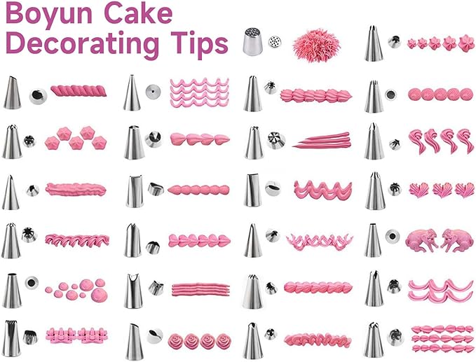 Dessert Decorating Syringe Set, Icing Piping Kit Stainless Steels Cake Decorating Tools 30 Piping Icing Nozzles Cupcake Decorating Kit - Pink